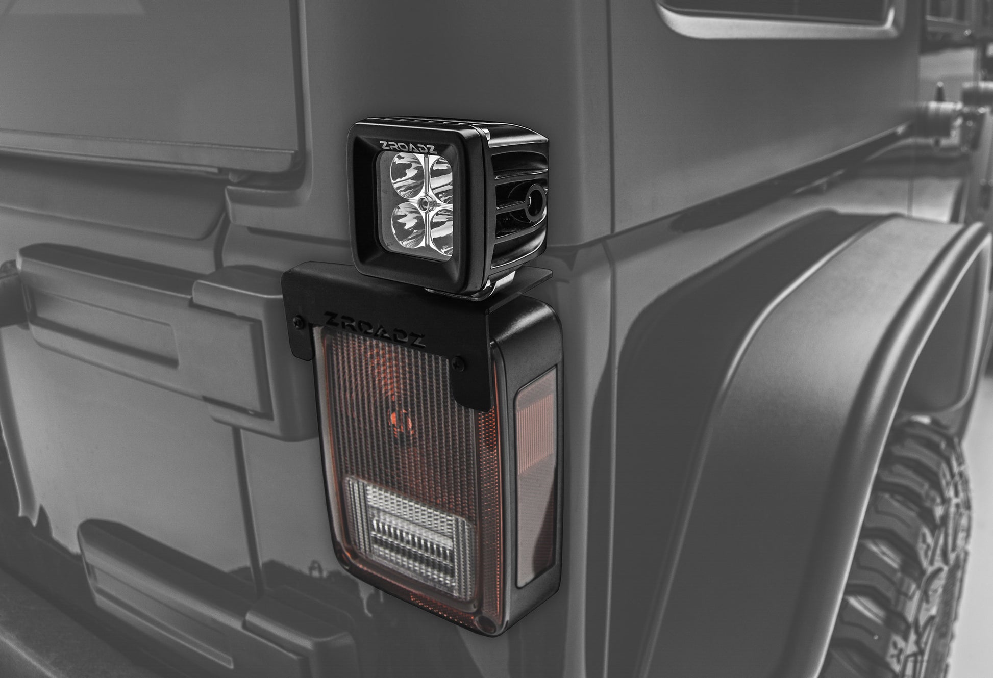~(5 lbs. 14X9X8)~ 2007-2017 JEEP WRANGLER JK : Tail Light Top LED Pod Mount KIT- with Two 3 IN Cube Led Work Lights - Includes Universal Wiring Harness - for illumination of Rear or Sides of your JEEP
